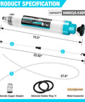 DURATECH 500CC fluid extractor with long hose and extension tubes; Amazon copper adapter, rubber rings, metal connector.