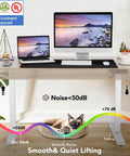 Upgraded 55 Inch Oak Gray Electric Standing Desk With Memory Settings, Large Mouse Pad, Rolling Wheels And Foot Support Perfect For Home Office Workstations Ergonomic Adjustable Height Computer Table with laptop and monitor.