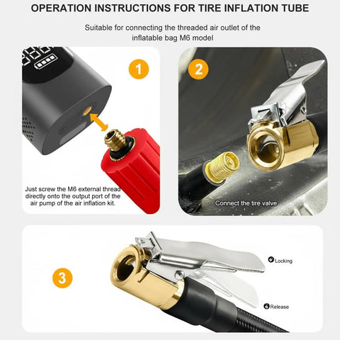 Three Pack 6mm Thread Air Hose 100cm Pressure Resistant Fits Vehicle Tire Inflators Metal Nozzle Quick Attach Adapter No Tool Installation Ergonomic Design For Home Garage Emergency Situations Ready To Go Simple Setup No Messing Around True American brass tire valve connection