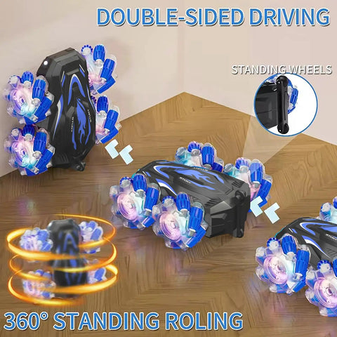 Dope Gesture Sensing RC Stunt Car with lights and music performing 360-degree spins on double-sided wheels