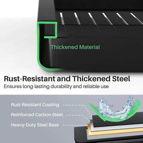Close-up of Knockout Heavy Duty Pull Out Cabinet Organizer With Dang Easy Setup And Tough Nano Adhesive For Smooth Glide Pot And Pan Storage. Detail of thickened, rust-resistant steel material.