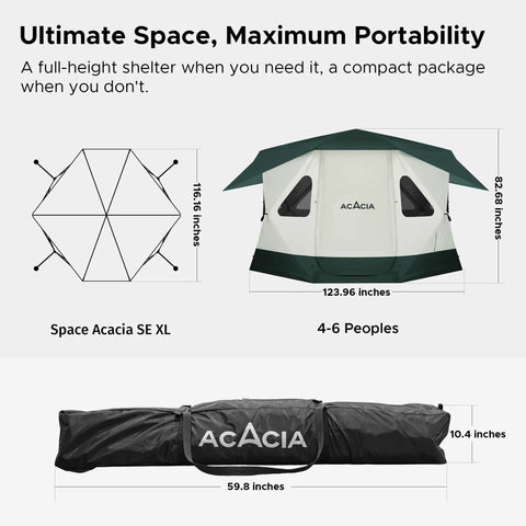 Instant Setup Pop Up Camping Tent For 4 To 8 People Lightweight Yet Durable Wind Resistant UPF 50 Plus Sun Protection packed in bag