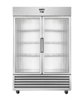 No Fuss Commercial Reach In Freezer 54 Inch Wide Double Glass Door 46 Cubic Feet heavy duty cold storage cabinet with stainless steel.