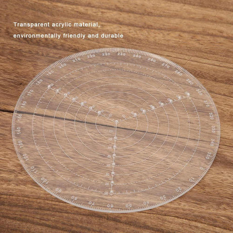 7.87-inch round center finder compass, transparent acrylic with concentric circles and degree marks for locating wood center