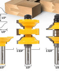 Pro Grade Exterior Door Router Bit Set With Ogee Profile And Extended Tenon For Rails And Stiles, Three Bit Kit, Diagram Included