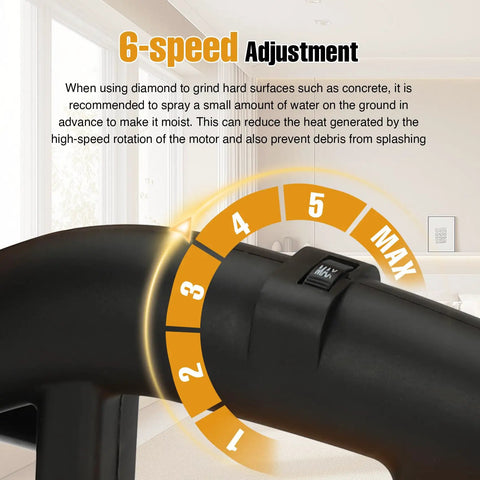 Professional 4 Head Concrete Floor Grinder With 3800W Shop Muscle And Adjustable Speed Dial showing 6-speed adjustment dial.