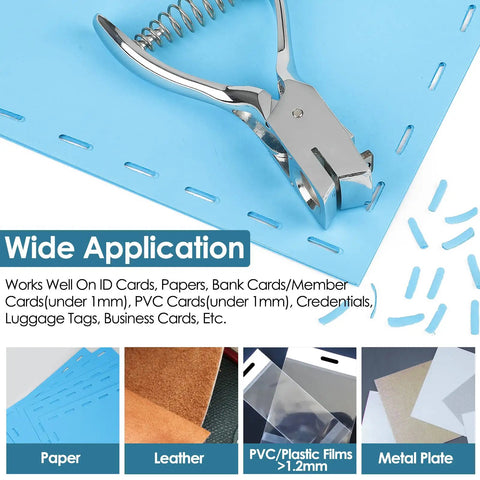 One Slot Badge Punch For ID Cards, Grab And Go Handy Metal Slot Puncher with 15mm by 3mm hole, rust-resistant chrome, wide application