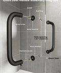 8 Inch Center-To-Center Shower Door Handle 304 Stainless Steel Back-To-Back Glass Pull assembly diagram on glass door
