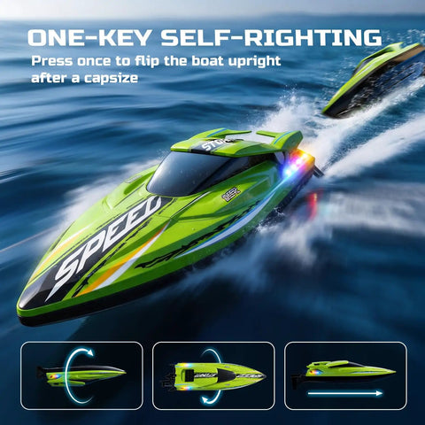 Beast 19 Inch Brushless RC Racing Boat for Adults with Self Righting, LED Lights, high speed on water, close-up view.