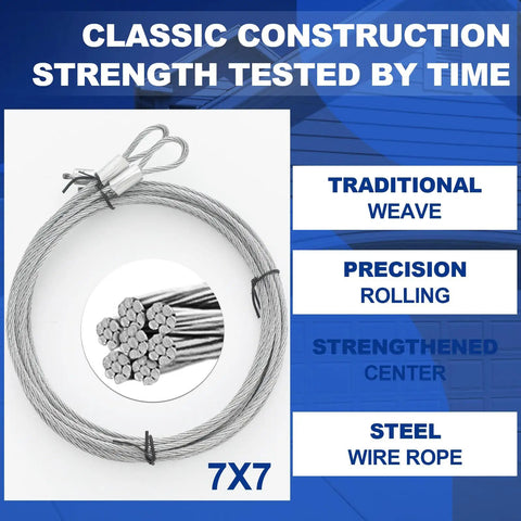 Steel cable from 7 Foot Garage Door Torsion Spring Kit With Cable Rollers And Cables Brackets And Hardware Universal Residential Use All In One Replacement Kit Ideal For Upgrading Common 7 Foot Doors With Beefy Steel Parts Simple Install And Solid Safety Hardware