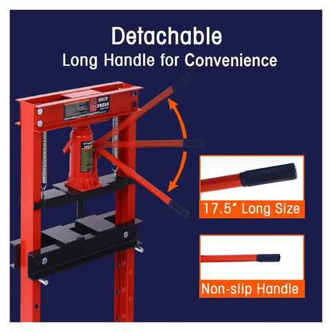 Pro Level 12 Ton Hydraulic Shop Press With Sturdy H Frame And Reinforced Base Plates Designed For Cramped Garages Zero Sweat Wheel Bearing Press Tasks For Any Local Mechanic Shop Out There