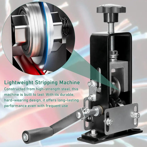 Slick Two Way Copper Wire Stripping Machine Using Manual Hand Crank Or Drill Power, detailed view of internal mechanism and lever.