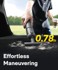 Person using 4 Pack Replacement Filters For HOTO Car Vacuum Air Duster Only 4 in 1 Portable Mini Vacuum on car seat.