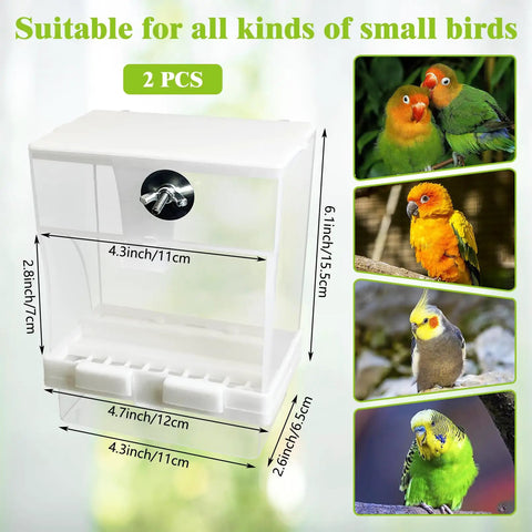 Real Deal Automatic Bird Feeder With Super Slick Waste Catcher And Split Bowl Design For Cockatiel Parrot And Parakeet Cage Accessories, 2 PCS
