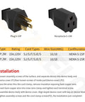 Extension Cord End Replacement Plug NEMA 5-15 125V 15A 2 Pole 3 Wire Female Straight Blade Grounding Connector 2 Pack illustrated