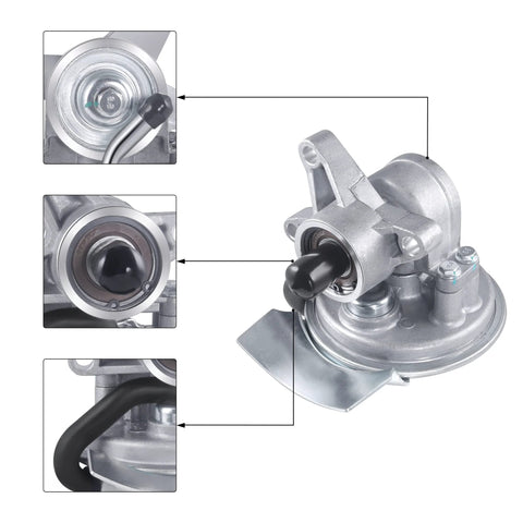 AULINK 904-801 mechanical vacuum pump, front view with mounting flange and vacuum hose for GM 6.5L diesel engines.