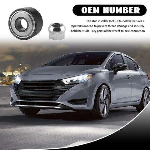 Heavy Duty Wheel Stud Installer Kit 2 Pack For Cars Pro Grade Includes 3/4 Inch Lug Nuts And M12x1.25 M12x1.5 M14x1.5 Stud Tools OEM 22800 Replacement Easy Accurate Wheel Stud Replacement And Installation with OEM number shown.