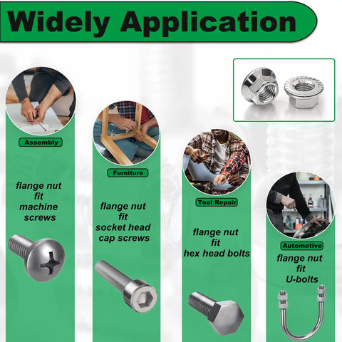 Tough As Nails M6 Serrated Flange Nuts 40 Pack 304 Stainless Steel Hex Nuts for furniture assembly and automotive repair.