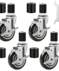 4 Inch Prep Table Caster Wheels Set Of 4 With Expanding Stem From One And A Half Inch To One And Five Eighths Inch Swivel Casters With Side Brake