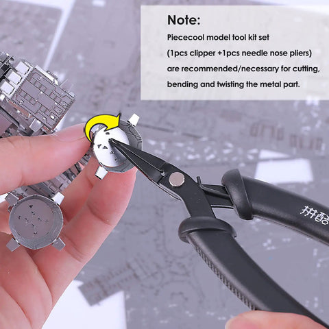 Pro Grade Metal Earth Model Kit Tools Set 2 Piece Clipper And Needle Nose Pliers For Metal Puzzles cutting detail close-up