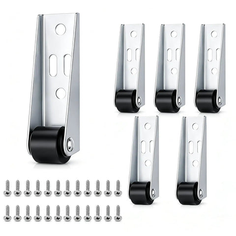 No Sweat Six Pack Mini Rigid Caster Wheels Low Profile Silver Smooth Rollers Fixed Non Swivel Furniture Gliders with screws.