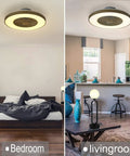 Cool 23 Inch LED Ceiling Fan With Remote Control in bedroom and living room, modern matte iron finish.