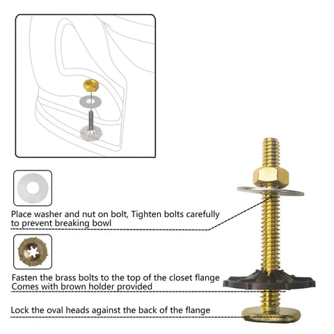 Diagram of Extra Thick Toilet Wax Ring Kit with brass bolts for floor outlet toilets.