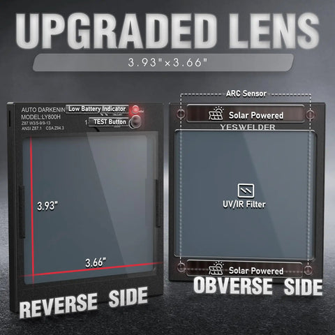 Reverse and obverse sides of lens for Large View Auto Darkening Welding Helmet With LED Light And Blue Light Blocking Shield