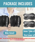 Beefy 26 Inch Mountain Bike Tire Kit Two Pack with tires, tubes, and levers for 26X1.95 mountain bikes, visible on package.