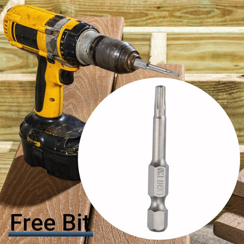 Three Inch Deck Screws No 10 Rust Resistant Brown Epoxy Coated For Outdoor Wood Projects With Torx Star Drive T25 Bit shown with drill