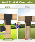 Comparison of Beefed Up Heavy Duty 4x4 Post Caps Tie Brackets Actual 3.5 By 3.5 Inches showing black powder-coated vs rusted finish