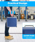 Person carrying the portable Electromagnetic Induction Dent Repair Tool With Digital Screen in a blue carry case in a garage.