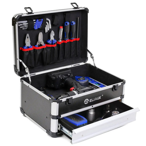 Hard Case Tool Box With Drawers And Top Flip Storage Silver Portable Tool Organizer Carry Case With Bearing Slide Drawers