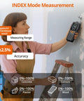 Rechargeable Pinless Moisture Meter With USB C 40mm Depth 2.4 Inch LCD 3 Color Bar Non Destructive Moisture Tester For Wood Drywall Concrete And More Today. woman measuring drywall moisture with handheld meter