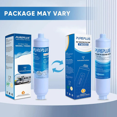 Slick Rv Water Filter System For Garden Pool Spa Camper Marine Boat Hose Cuts Chlorine And Heavy Metals For Hella Crisp Drinking Water No Sweat Car Washing Clean 2 Pack, inline filter with packaging.