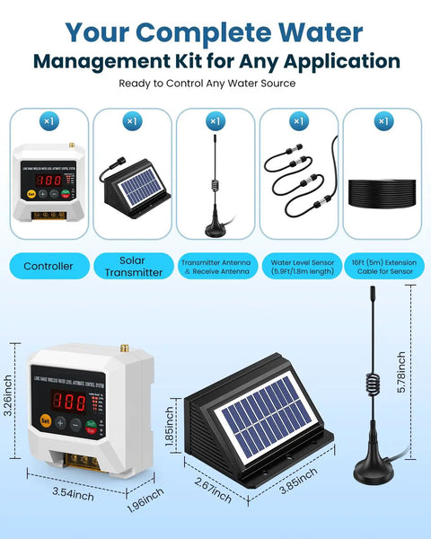 Wireless Water Level Controller With Long Range 9842ft Auto Pump Control System LCD Display IP68 Waterproof 5 Sensor Setup image