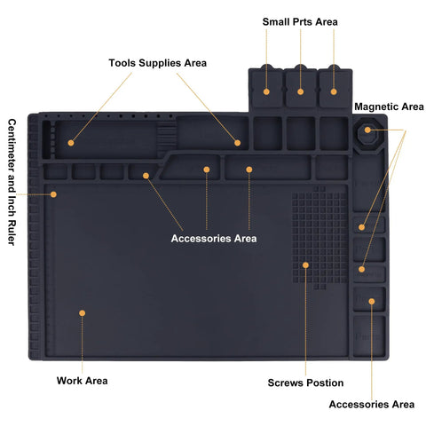 Magnetic Silicone Soldering Mat 932F Heat Resistant Pro Grade Electronics Repair Surface with Built-In Scale Ruler and 124 Screw Positions