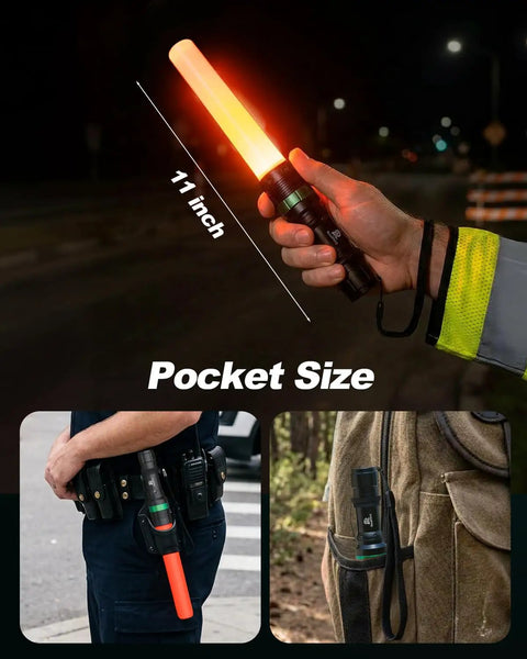4 Pack 11 Inch LED Traffic Wand Baton With Orange Safety Cone Five Flashing Modes Lightweight Highly Visible Night Signal Light