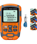 Duogalia optical power meter fiber tester, orange handheld with LCD display and keypad; includes FC-to-LC adapter