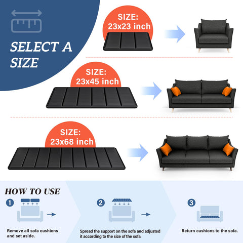 Heavy Duty Solid Wood Couch Cushion Support Board Stops Droopy Sofa Seats Cold Real Deal Reinforced Frame Foldable Design Keeps Your Spot Looking Crisp And Comfy 20 By 67 Inches displayed in three different size options.