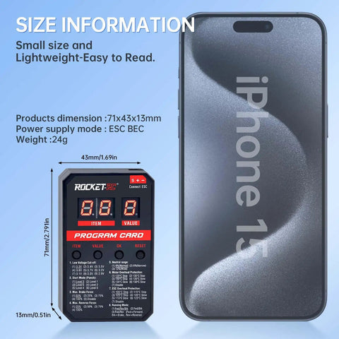 RC Car Brushless ESC Programming Card LED Programmer For Limited Compatibility Only Works With The Same Manufacturer ESCs 50A 60A 90A 110A V2 Version Pro next to smartphone for size comparison