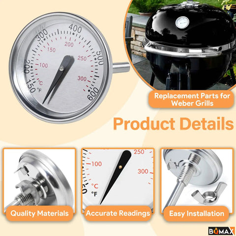 Smokehouse Ready Grill Thermometer Bbq Temperature Gauge Replacement For Weber Parts 7581 65040 Fits Spirit Q Series Genesis Charcoal Models For Kickin Summer Cookoffs