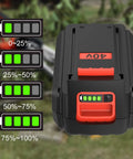 Rock Solid 40 Volt Replacement Battery Featuring A Sweet 3600 Mah Capacity And Heavy Duty Build That Delivers No Sweat Power For Outdoor Gear And Cordless Tools Right Out The Box In Bright Orange with LED readout.