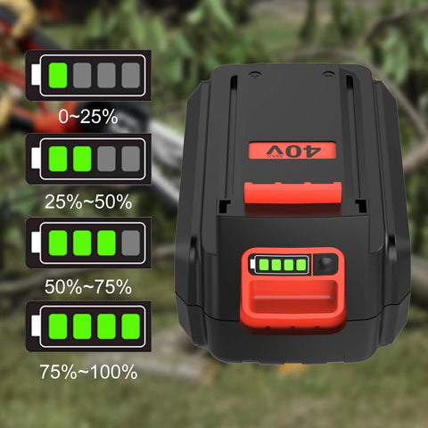 Rock Solid 40 Volt Replacement Battery Featuring A Sweet 3600 Mah Capacity And Heavy Duty Build That Delivers No Sweat Power For Outdoor Gear And Cordless Tools Right Out The Box In Bright Orange with LED readout.