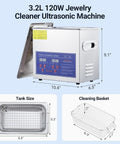 Digital Ultrasonic Cleaner 3.2L Tank With Heater And Timer For Jewelry Glasses Watches Dentures And Small Parts 40kHz Stainless Steel Machine dimensions