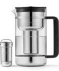 Glass Water Filter Pitcher With Stainless Steel Refillable Filter System No Plastic Waste Includes Granules 2.8L Jug With 1.66L Filtration Capacity