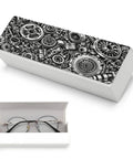 Industrial Metal Gear Textured Leather Eyeglass Case With Heavy Duty Magnetic Closure And Ultra Soft Velvet Lining for glasses in case.