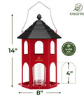 Heavy Duty Metal Bird Feeder For Outdoor Hanging With Circular Perch, Squirrel Proof Chew Proof Design, Weatherproof And Rust Resistant Finish, Easy To Clean And Refill, 4 Lb Seed Capacity, Red.