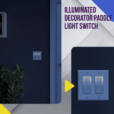 Illuminated Decorator Paddle Light Switch Single Pole No Fuss Push In Or Side Wiring UL Listed in residential setting