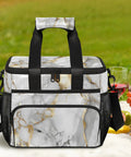 Insulated Picnic Backpack With Marble Gloss Finish, Spacious Lunch Tote Bag For Work, Beach, Camp, Or Day Trips, Keeps Food Fresh